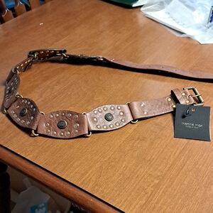 Brown Studded Leather Waist Belt 36"